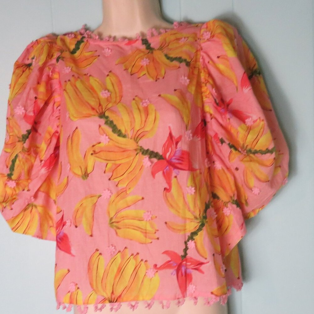 Women’s Floral Puff-Sleeve Top in Pink and Yellow